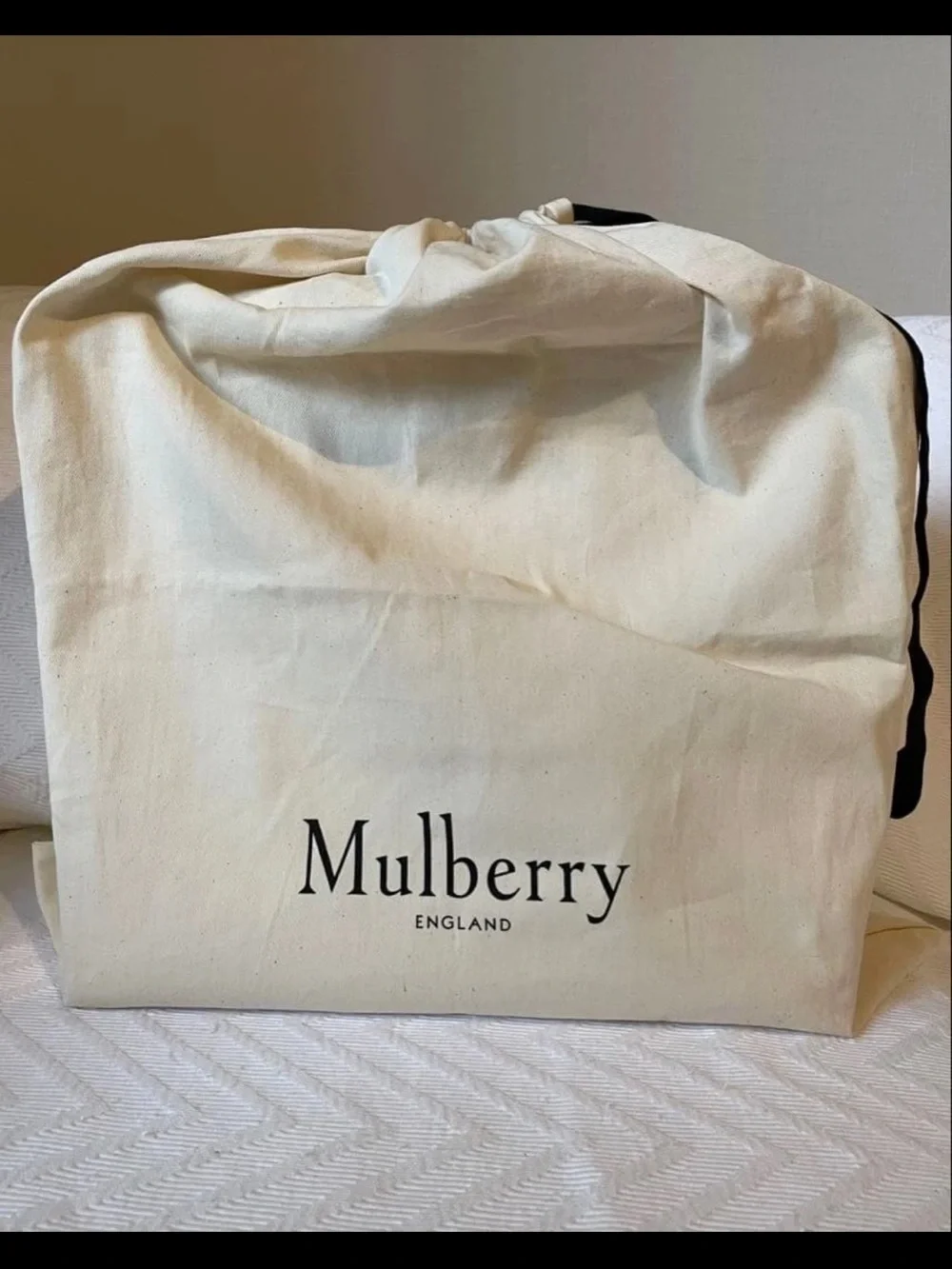 Mulberry Cream Leather Drawstring Tote with Gold-Tone Lock